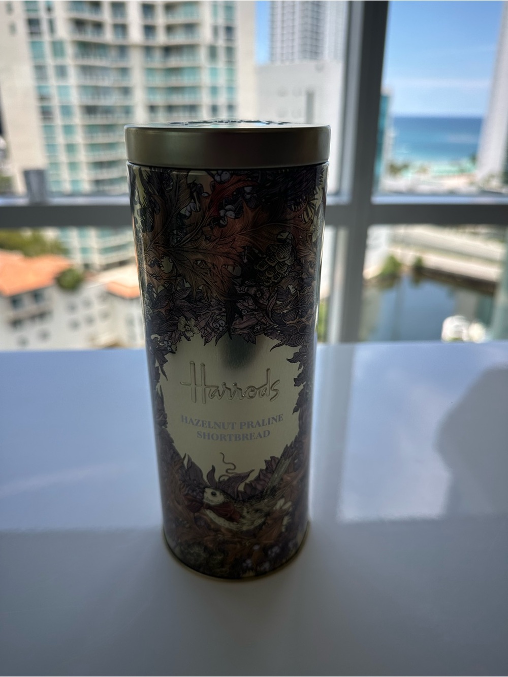 Harrods Gold Fall Foliage Shortbread Tin Empty Collectible Canister